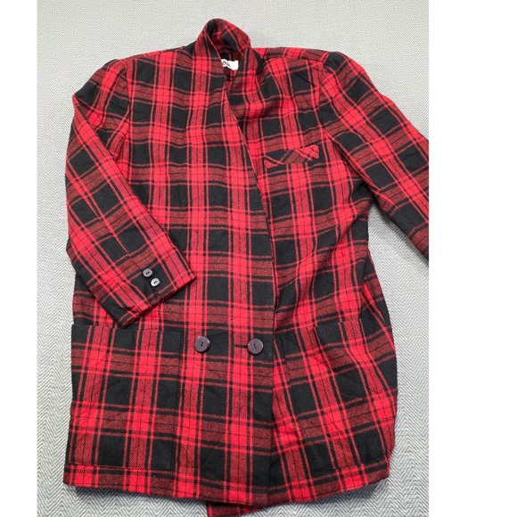 M.G. Jackets & Blazers - Vintage MG Red Black Plaid Oversized Double Breasted Blazer Jacket Size‎ 11 L